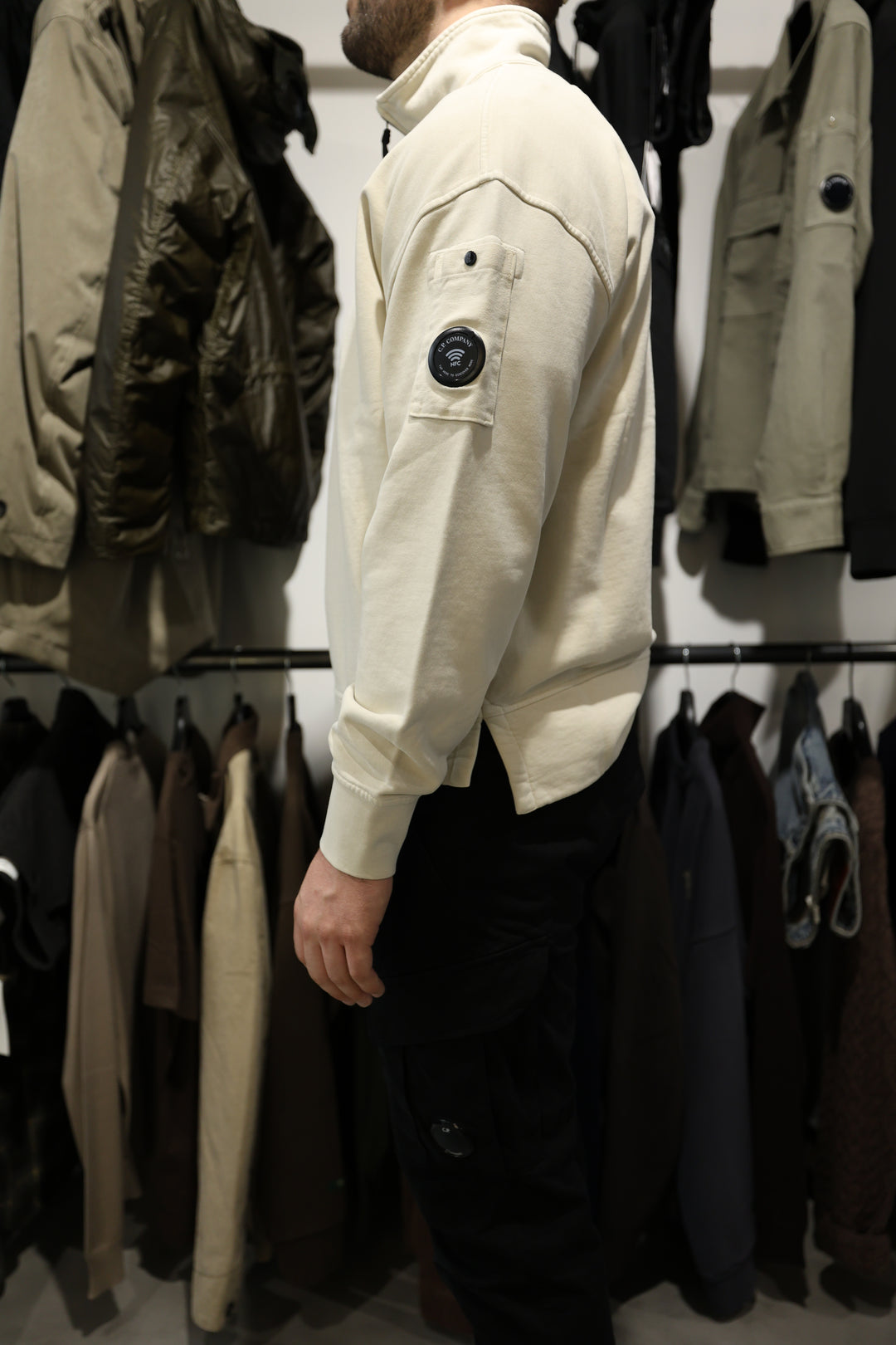 Sweatshirts Polo Collar Brushed Emerized Diagonal Flee half zip beige- col 120