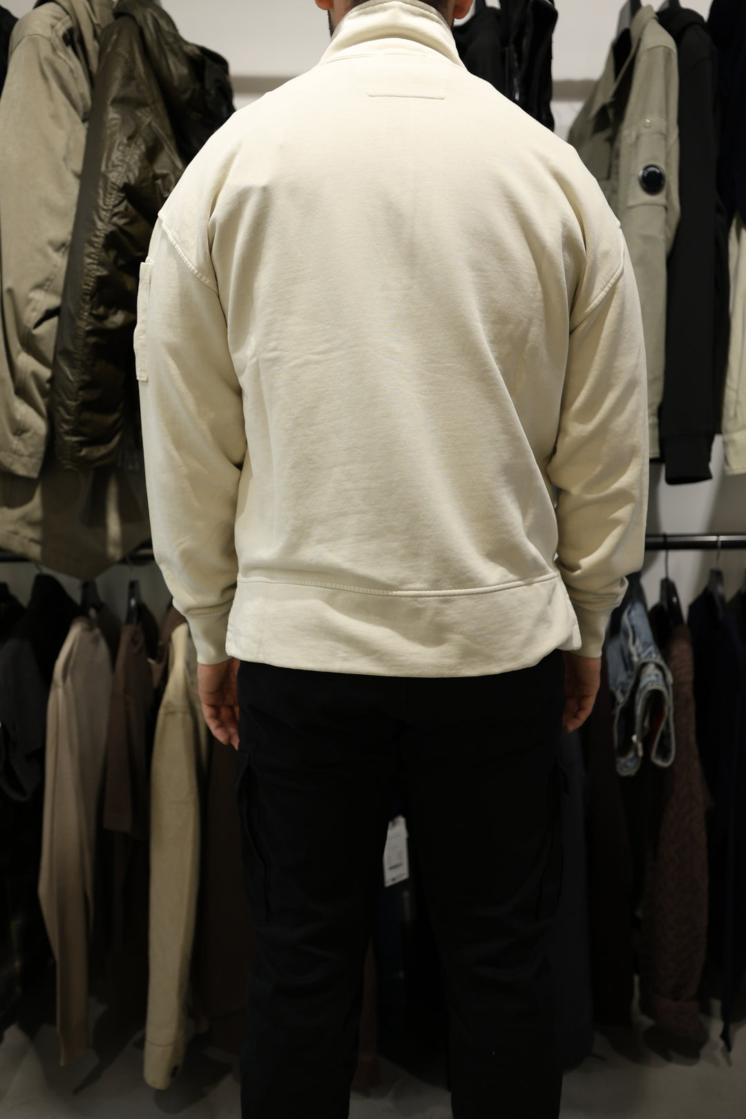 Sweatshirts Polo Collar Brushed Emerized Diagonal Flee half zip beige- col 120