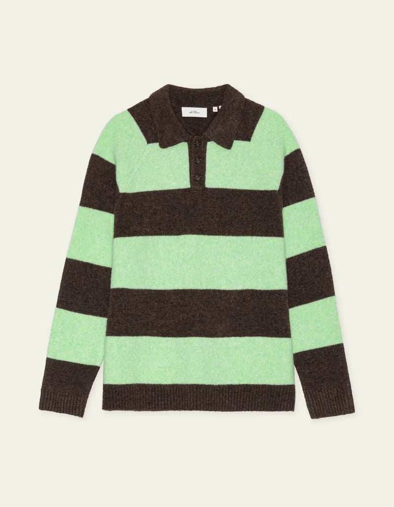 Striped Melange Knitted Polo - Montagne grey melange