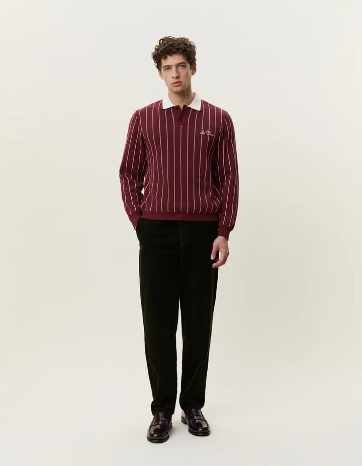 Signature Knitted LS Polo - Chocolate Truffle Red