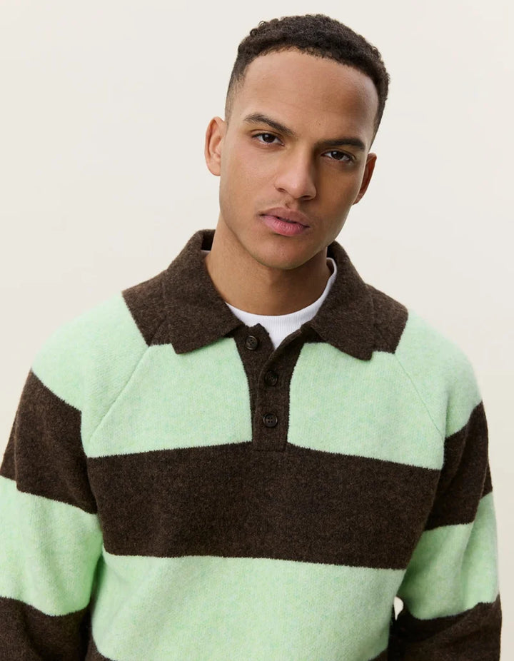 Striped Melange Knitted Polo - Montagne grey melange