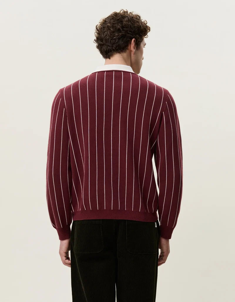 Signature Knitted LS Polo - Chocolate Truffle Red