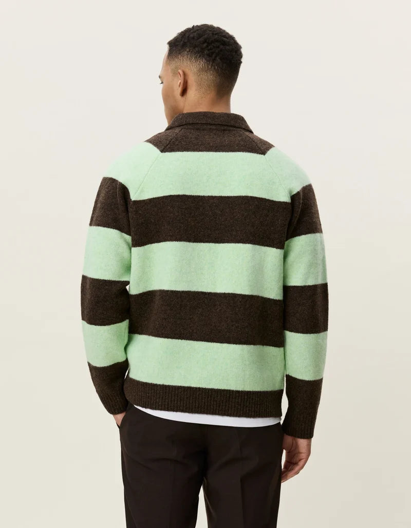 Striped Melange Knitted Polo - Montagne grey melange