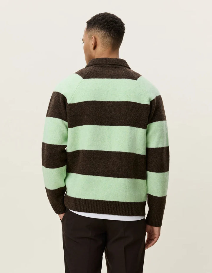 Striped Melange Knitted Polo - Montagne grey melange