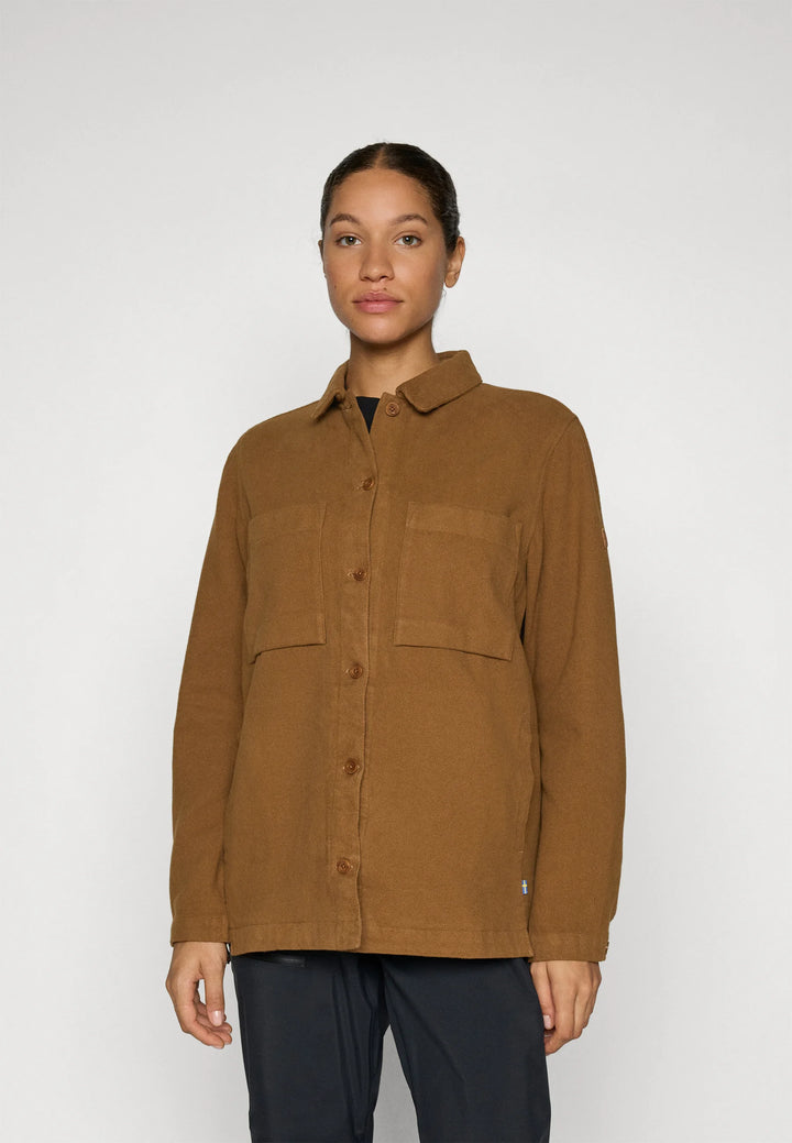 Singi flannel overshirt w - wood brown