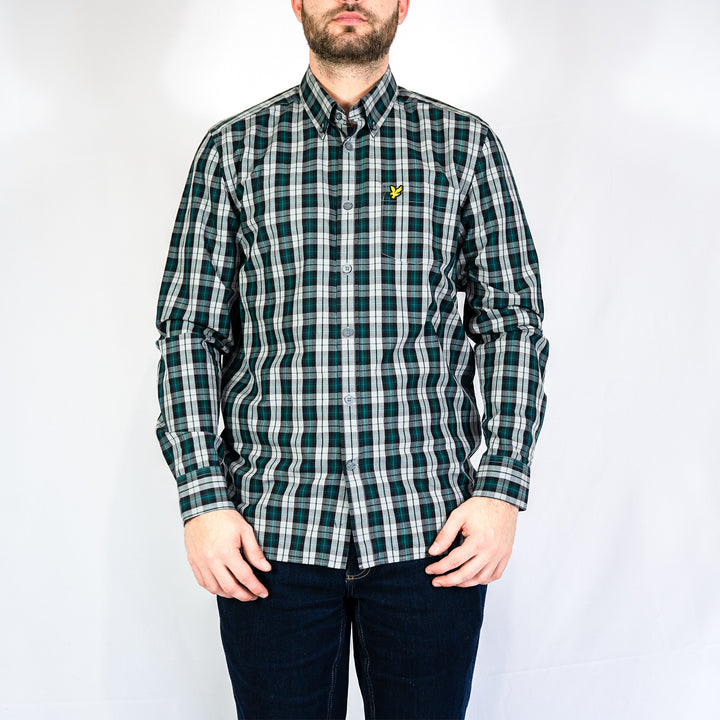 Washed check poplin shirt - argyle teal