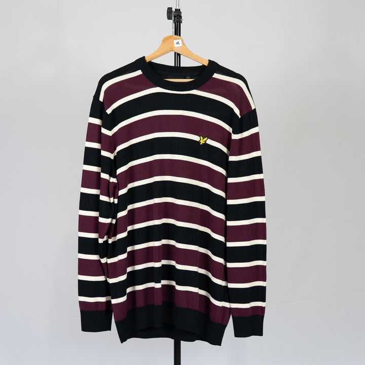 Striped crew neck jumper - burgundy