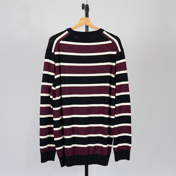 Striped crew neck jumper - burgundy