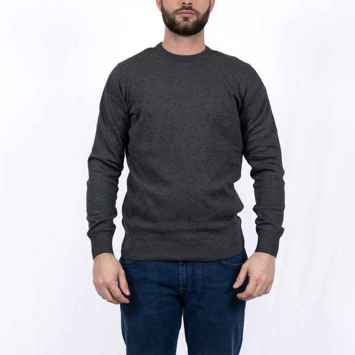 Pima Cotton Crew Neck Jumper Charcoal – Pull homme casual chic