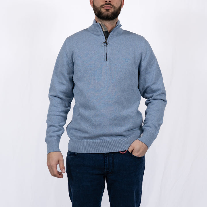 Cotton Quarter Zip Jumper Dark Chambray – Pull homme casual chic