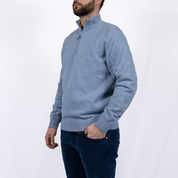 Cotton Quarter Zip Jumper Dark Chambray – Pull homme casual chic