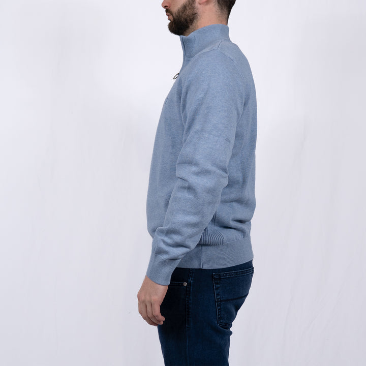Cotton Quarter Zip Jumper Dark Chambray – Pull homme casual chic