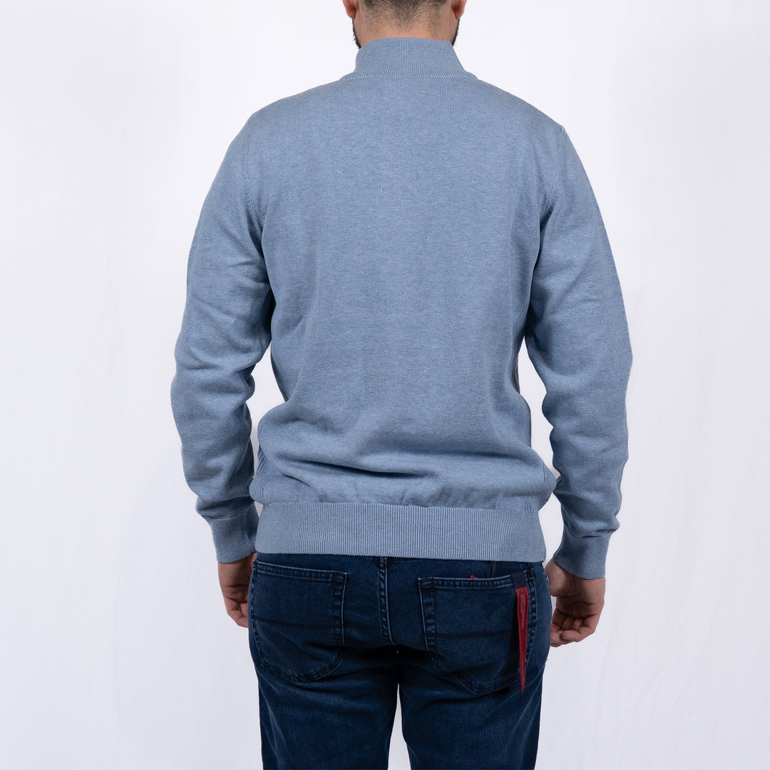 Cotton Quarter Zip Jumper Dark Chambray – Pull homme casual chic