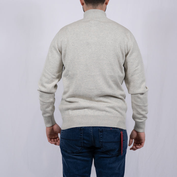 Cotton Quarter Zip Jumper Neutral – Pull homme casual chic