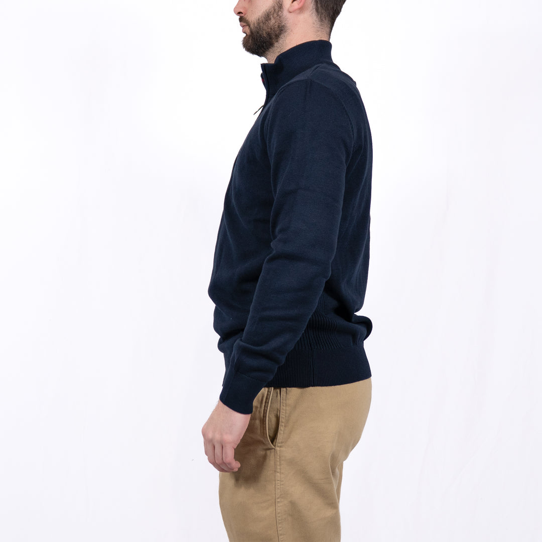 Cotton Quarter Zip Jumper Navy – Pull homme casual chic