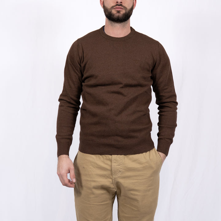 Pima Cotton Crew Neck Jumper Umber – Pull homme casual chic