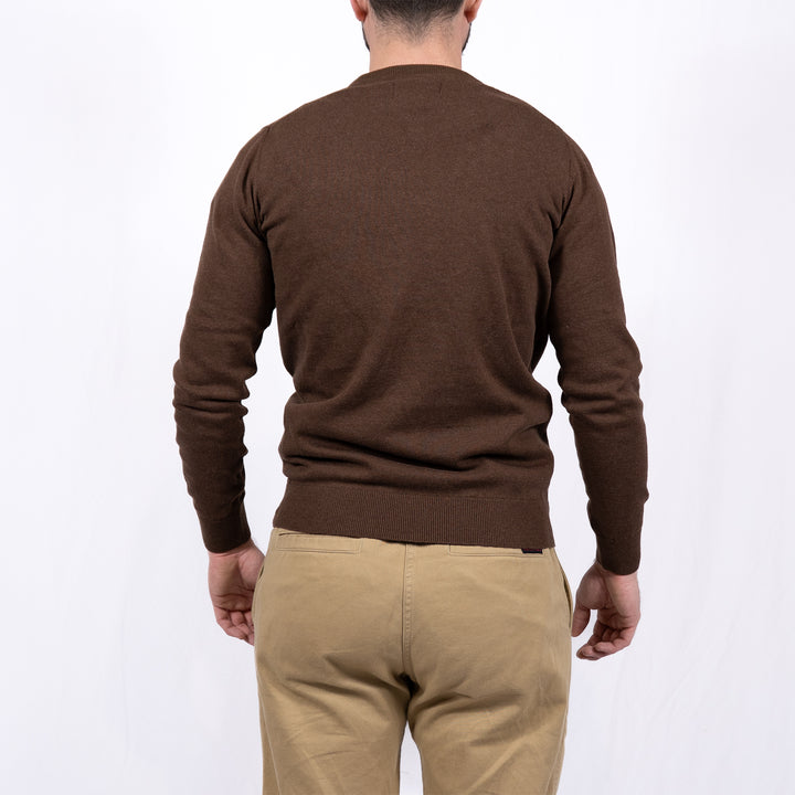 Pima Cotton Crew Neck Jumper Umber – Pull homme casual chic