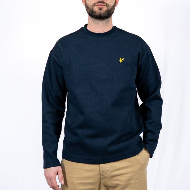 Raised jacquard crew neck - dark navy