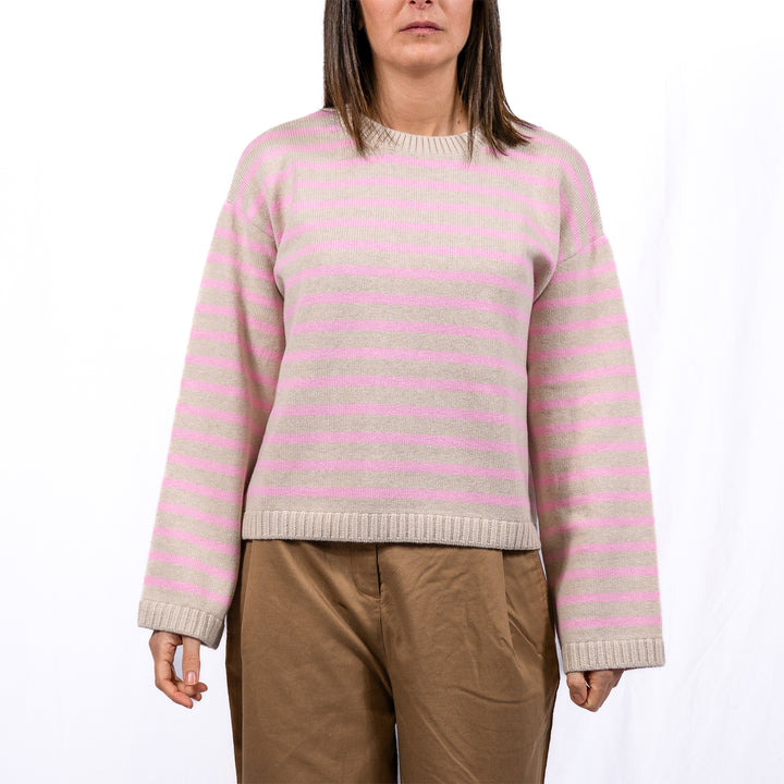 Rosie knitted jumper - oat / cherry blossom stripe
