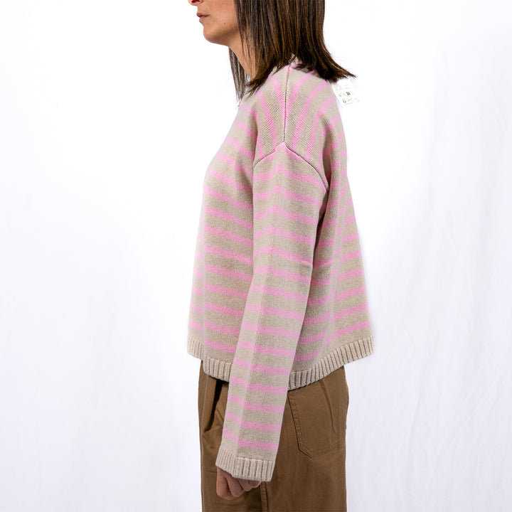Rosie knitted jumper - oat / cherry blossom stripe