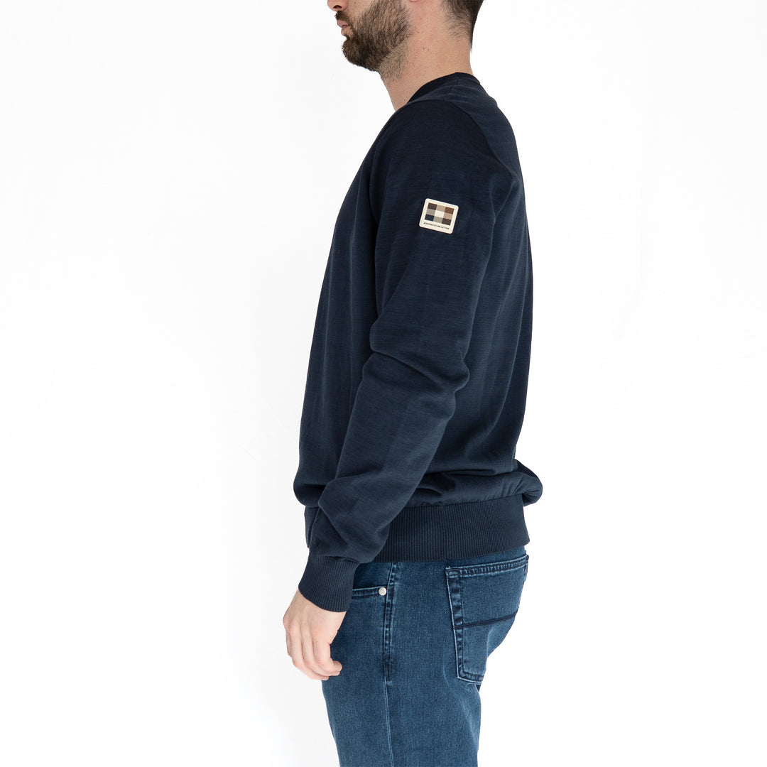 Active Cotton Badge Crewneck – Pull homme bleu