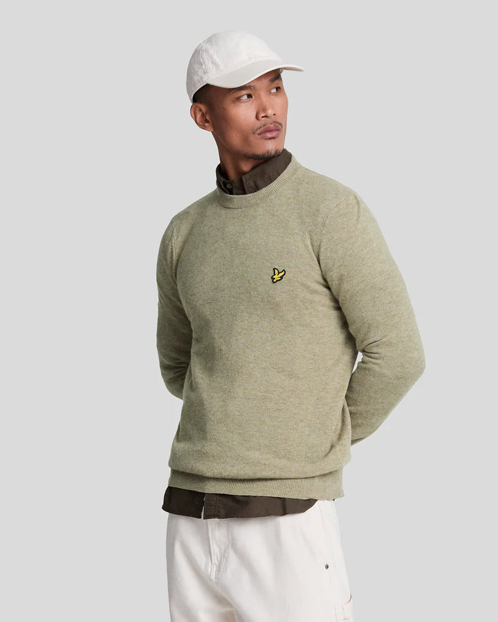 Lambswool blend crew neck jumper - sage uniform marl