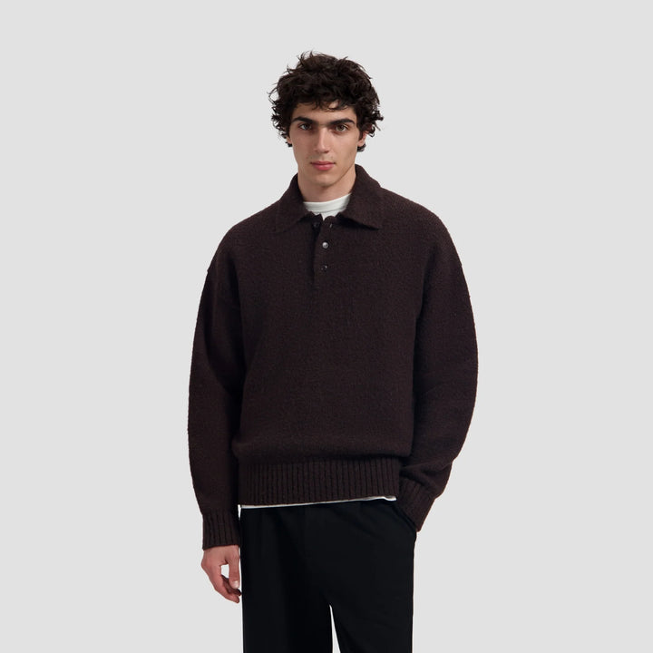 Oversized Knitted Polo - Chocolate Plum