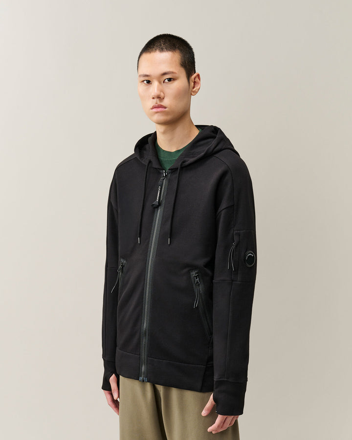 Hooded open diagonal raised fleece / black ( col 999 )