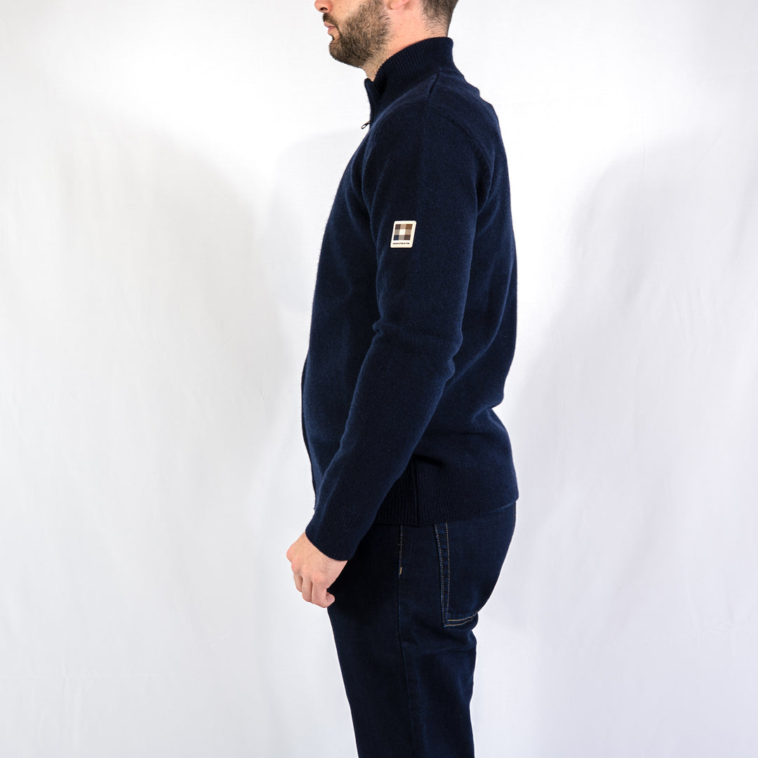 Lambswool fz patch Knit - navy