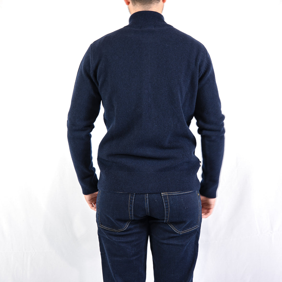 Lambswool fz patch Knit - navy