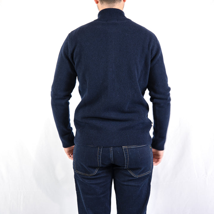 Lambswool fz patch Knit - navy