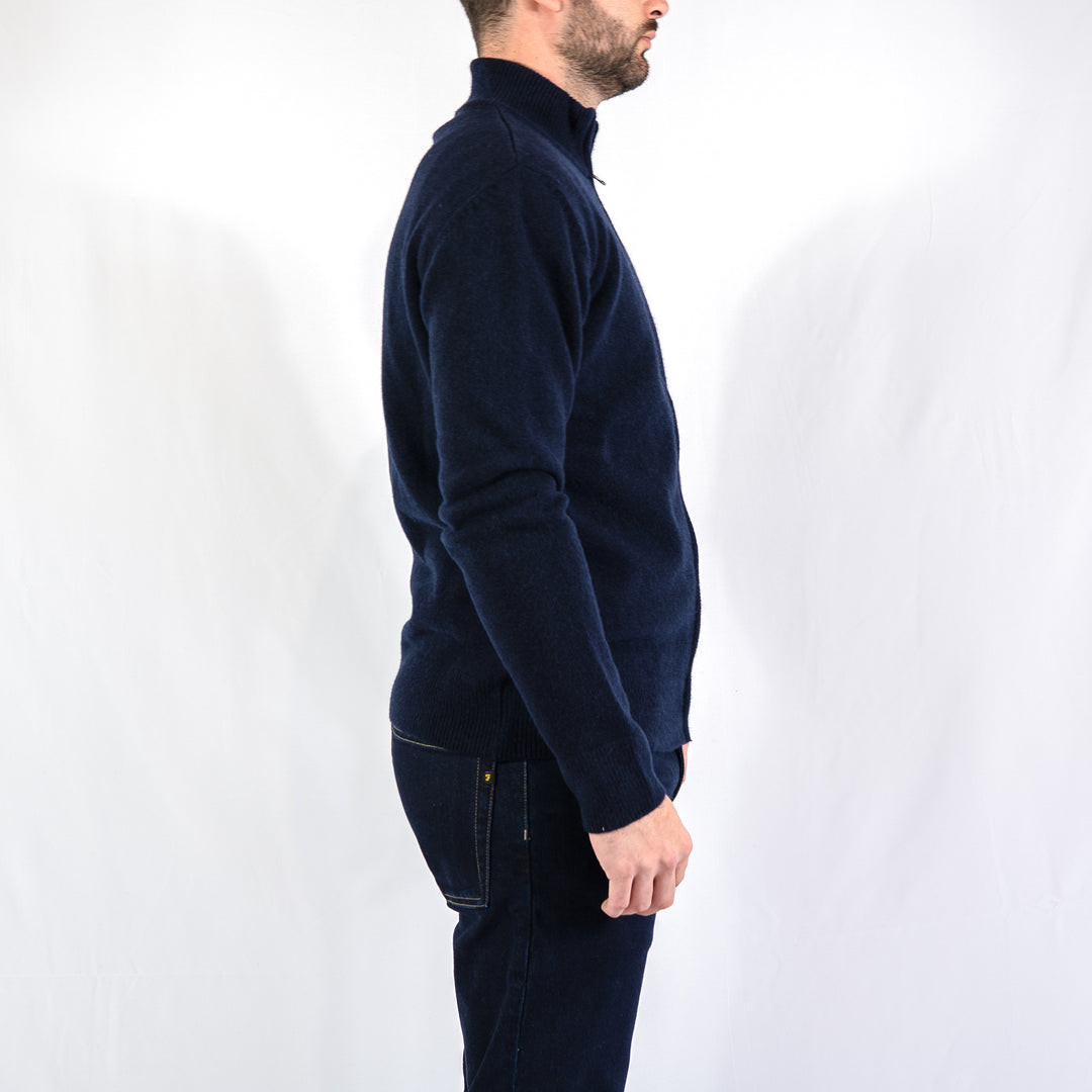 Lambswool fz patch Knit - navy
