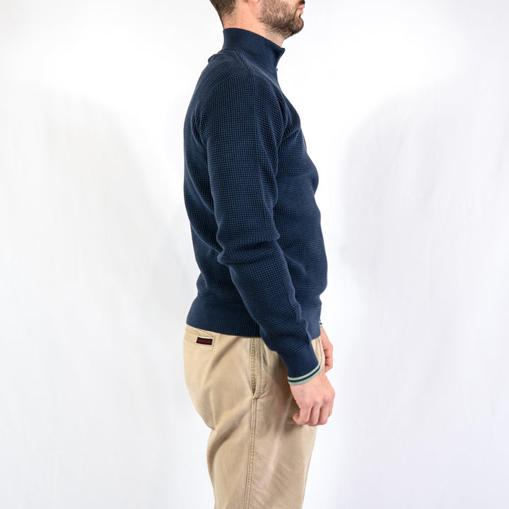 Waffle stitch half zip jumper - dark airforce