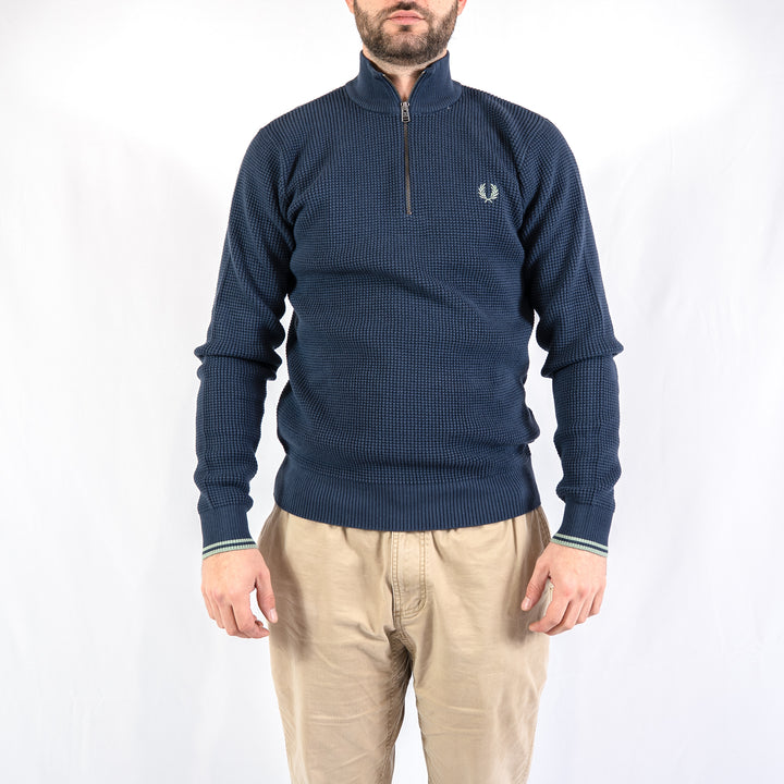 Waffle stitch half zip jumper - dark airforce