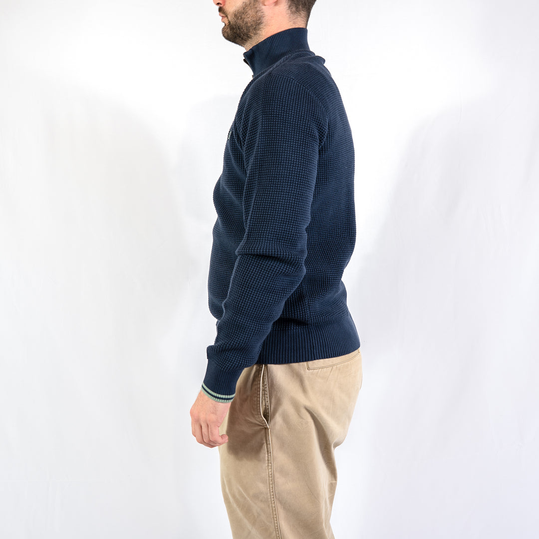 Waffle stitch half zip jumper - dark airforce