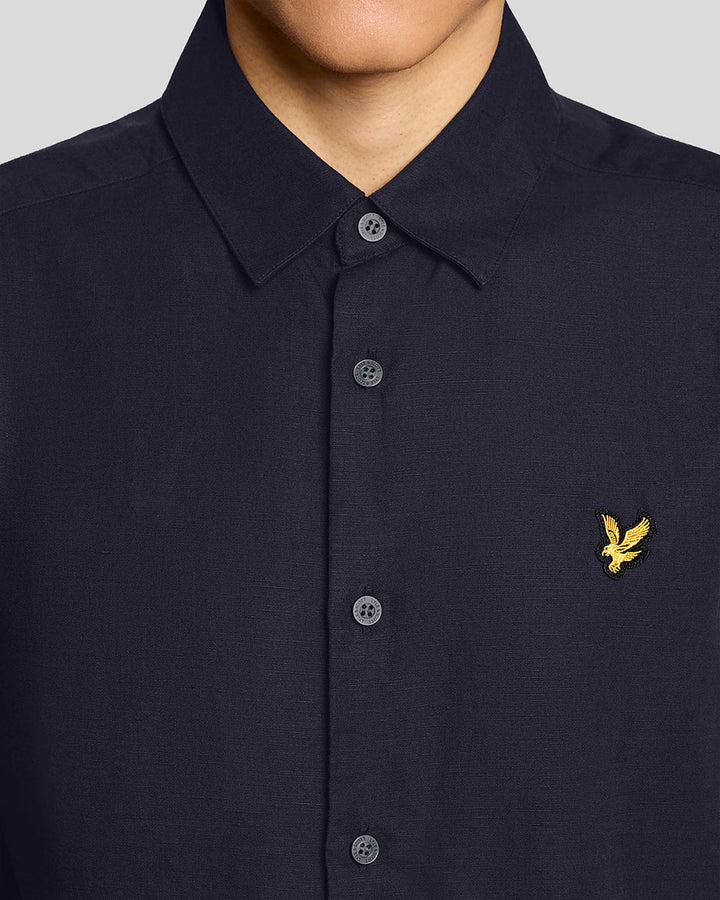 Shirt sleeve linen blend shirt - dark navy