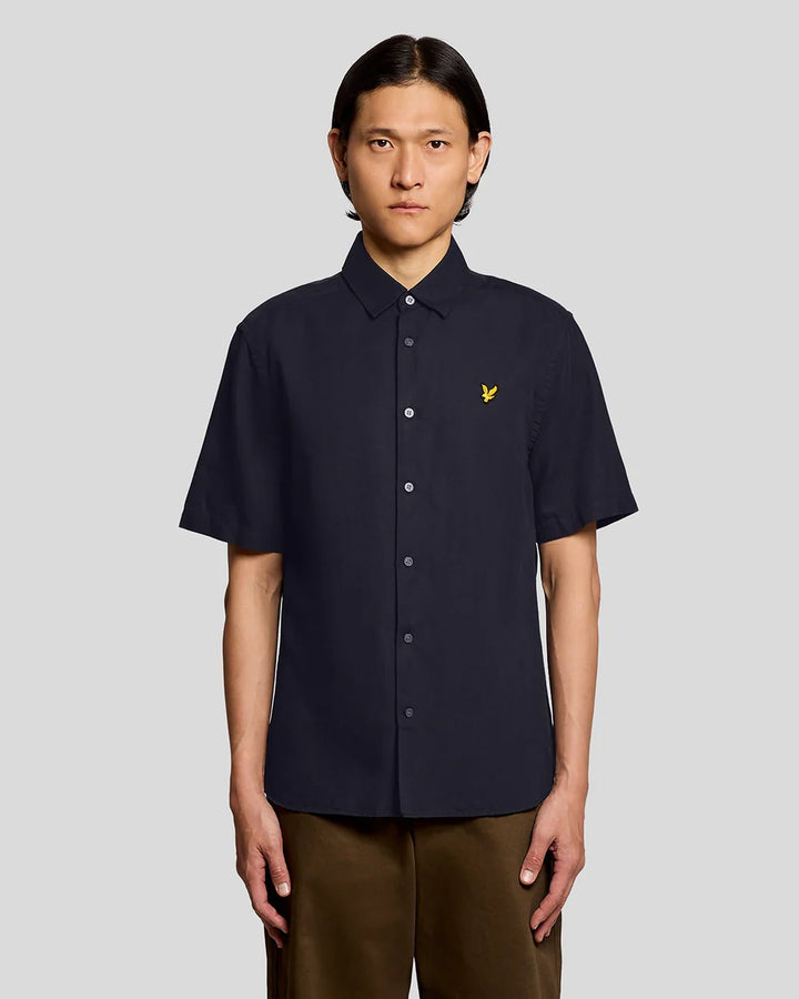 Shirt sleeve linen blend shirt - dark navy